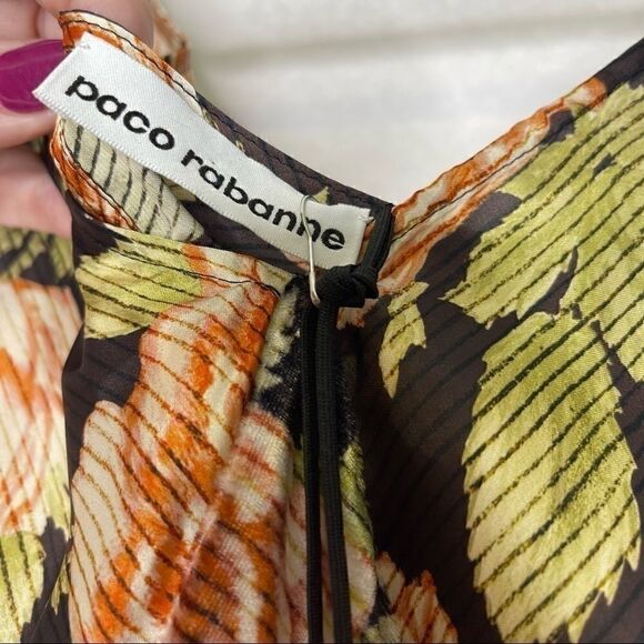 PACO Rabanne Silk Velvet Mixed Media Floral Rose V Neck Blouse 38 - Picture 4 of 8